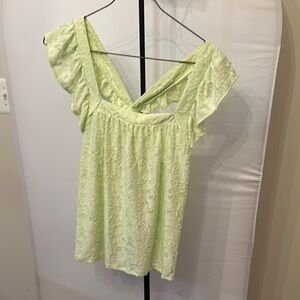 Green Flutter Sleeve Ruffled Backless Blouse